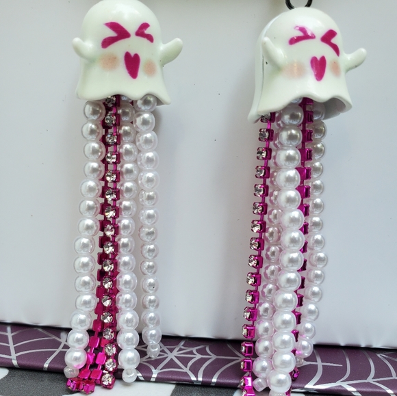 Betsey Johnson Ghost Dangle Earrings crystals - Picture 8 of 9